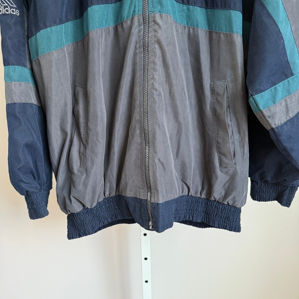 Vintage Adidas Windbreaker Jacket Navy Blue Grey Logo Track Sportswear sz 2XL - Picture 3 of 9